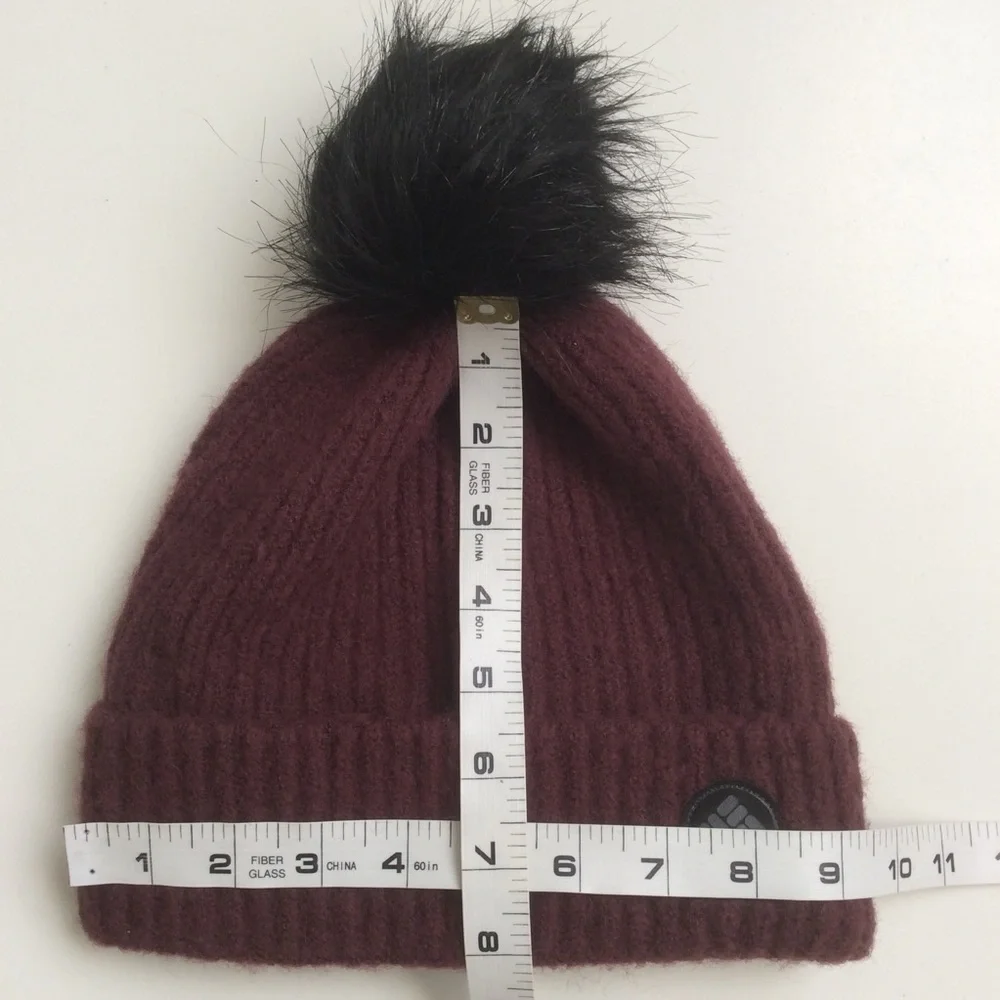 Columbia Faux Fur Pompom Knit Cuff Beanie OS